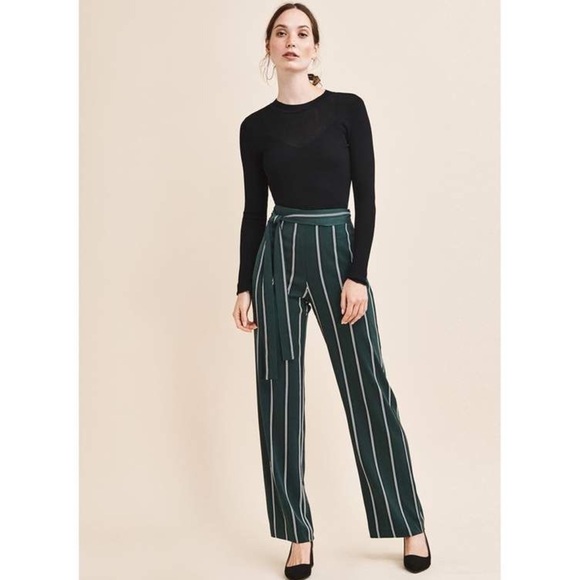 Dynamite Heidi High Rise Belted Pant GREEN/STRIPES - Picture 1 of 5